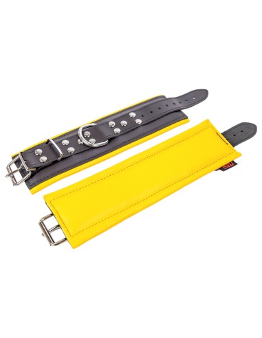 Menottes en cuir rembourrées Noir-Jaune