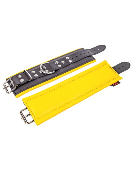 Menottes en cuir rembourrées Noir-Jaune Menottes en cuir rembourrées Noir-Jaune