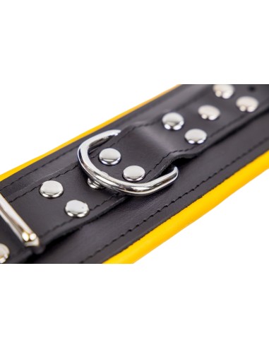 Menottes en cuir rembourrées Noir-Jaune