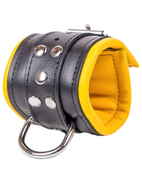 Menottes en cuir rembourrées Noir-Jaune Menottes en cuir rembourrées Noir-Jaune
