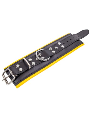 Menottes en cuir rembourrées Noir-Jaune