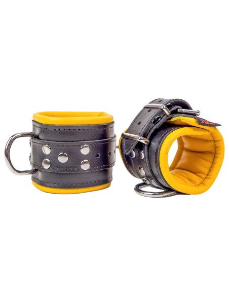 Menottes en cuir rembourrées Noir-Jaune Menottes en cuir rembourrées Noir-Jaune
