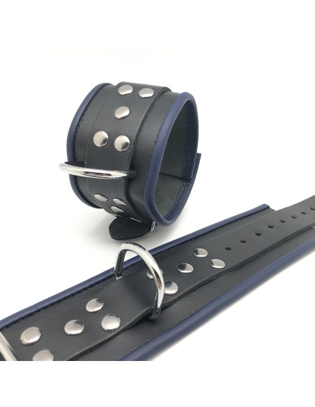 Menotte en cuir - Noir/Bleu Menotte en cuir - Noir/Bleu