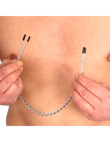 Pinces à seins plates métalliques avec chaine Pinces à seins plates métalliques avec chaine