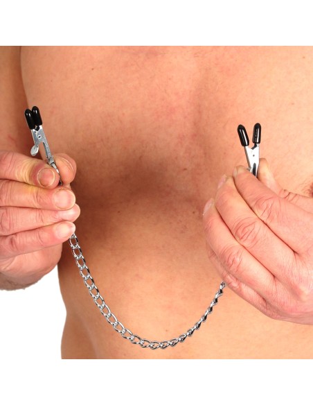 Pinces a seins métallique avec chaine