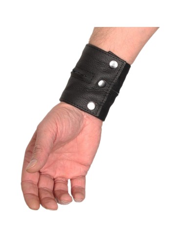Poignet bracelet de force en cuir - Noir/Noir- avec zip