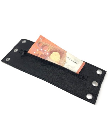 Poignet bracelet de force en cuir - Noir/Noir- avec zip