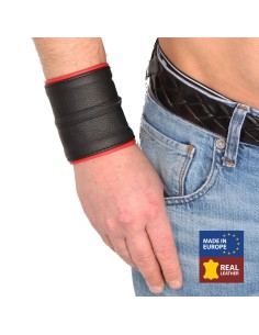 Poignet bracelet de force en cuir - Noir/Rouge avec zip