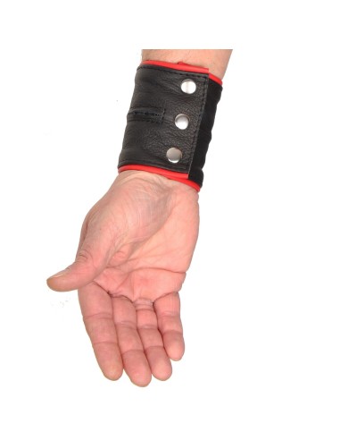 Poignet bracelet de force en cuir - Noir/Rouge avec zip
