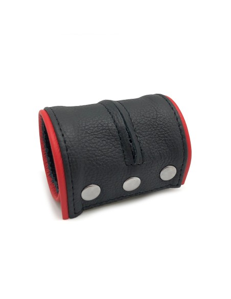 Poignet bracelet de force en cuir - Noir/Rouge avec zip