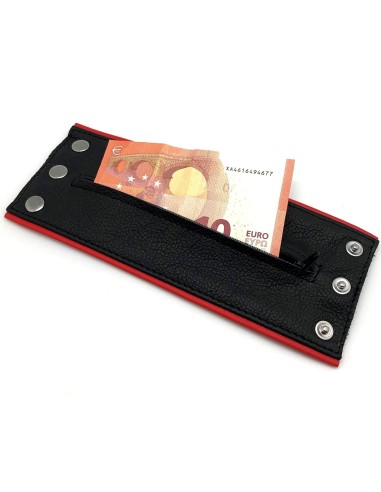 Poignet bracelet de force en cuir - Noir/Rouge avec zip