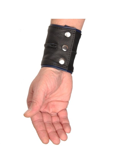 Poignet bracelet de force en cuir - Noir/Bleu avec zip Poignet bracelet de force en cuir - Noir/Bleu avec zip