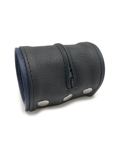 Poignet bracelet de force en cuir - Noir/Bleu avec zip