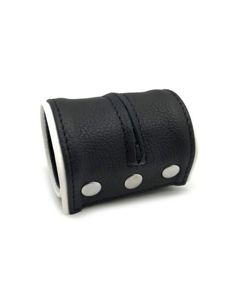 Poignet bracelet de force en cuir - Noir/Blanc avec zip