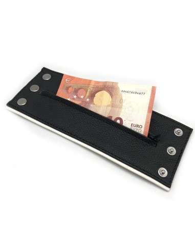 Poignet bracelet de force en cuir - Noir/Blanc avec zip