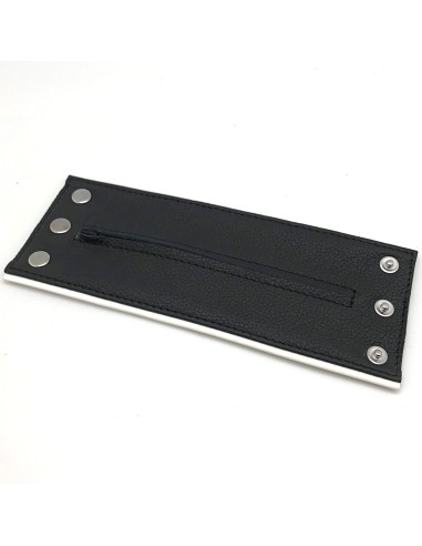 Poignet bracelet de force en cuir - Noir/Blanc avec zip