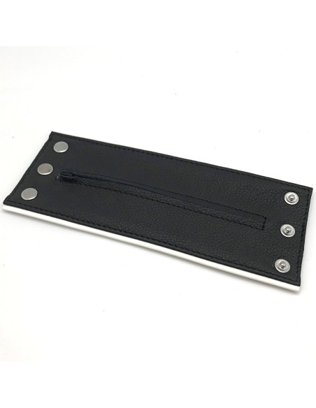 Poignet bracelet de force en cuir - Noir/Blanc avec zip