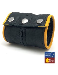 Poignet bracelet de force en cuir - Noir/Jaune- avec zip