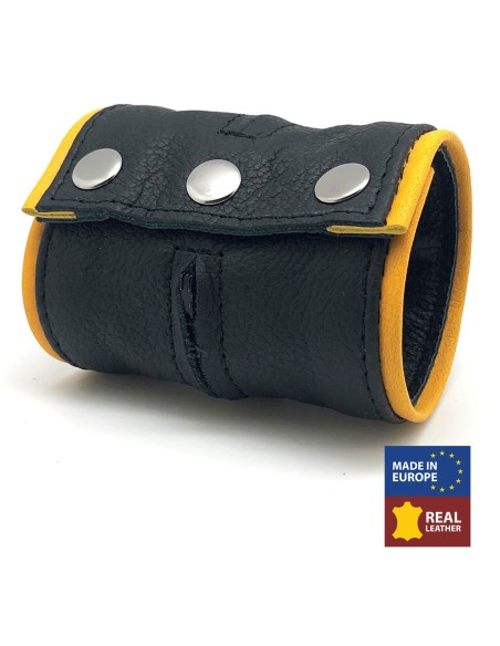 Poignet bracelet de force en cuir - Noir/Jaune- avec zip Poignet bracelet de force en cuir - Noir/Jaune- avec zip