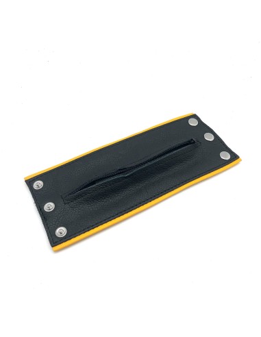 Poignet bracelet de force en cuir - Noir/Jaune- avec zip