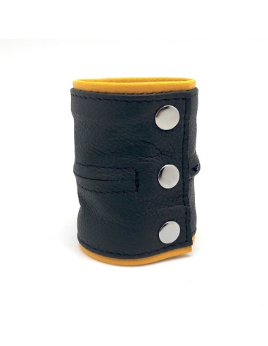 Poignet bracelet de force en cuir - Noir/Jaune- avec zip