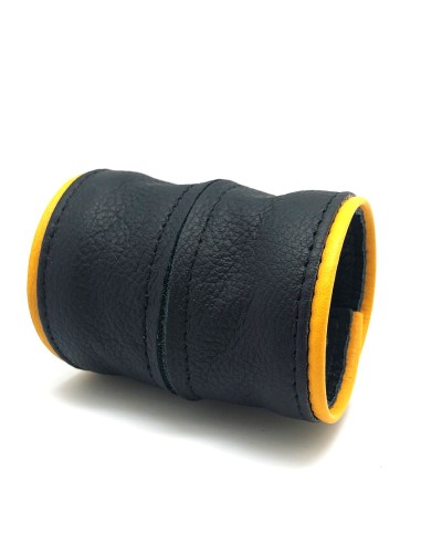 Poignet bracelet de force en cuir - Noir/Jaune- avec zip