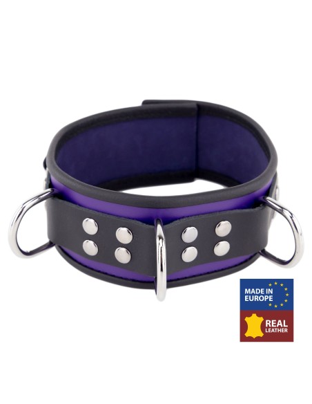 Collier en cuir 3 Anneaux D Violet-Noir Collier en cuir 3 Anneaux D Violet-Noir