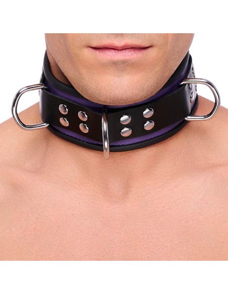 Collier en cuir 3 Anneaux D Violet-Noir Collier en cuir 3 Anneaux D Violet-Noir