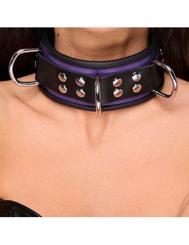 Collier en cuir 3 Anneaux D Violet-Noir