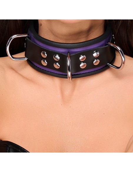 Collier en cuir 3 Anneaux D Violet-Noir Collier en cuir 3 Anneaux D Violet-Noir