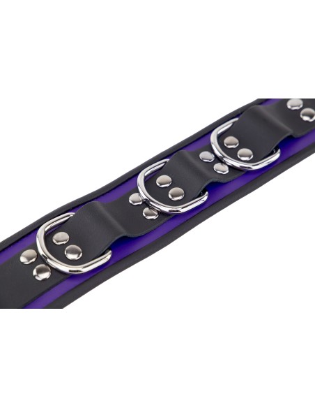 Collier en cuir 3 Anneaux D Violet-Noir Collier en cuir 3 Anneaux D Violet-Noir