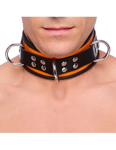 Collier en cuir 3 Anneaux D Orange-Noir