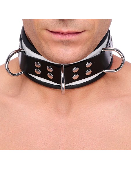 Collier en cuir 3 Anneaux D Blanc-Noir Collier en cuir 3 Anneaux D Blanc-Noir