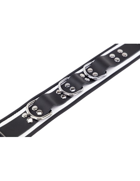 Collier en cuir 3 Anneaux D Blanc-Noir Collier en cuir 3 Anneaux D Blanc-Noir