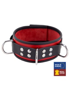 Collier en cuir 3 Anneaux D Rouge-Noir