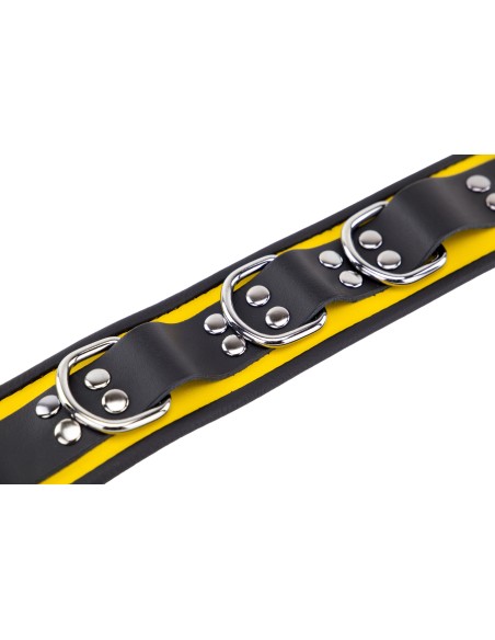 Collier en cuir 3 Anneaux D Jaune-Noir