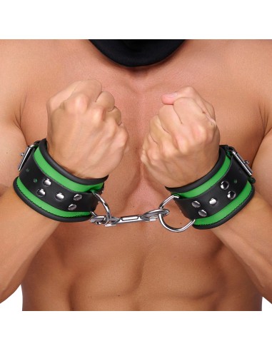 Menotte en cuir - Vert/ Noir
