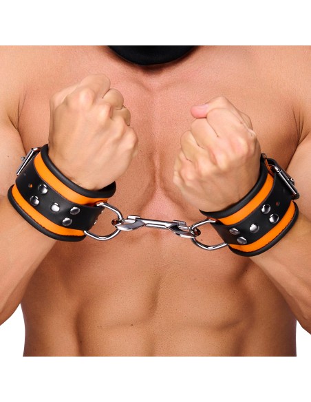 Menotte en cuir - Orange/ Noir