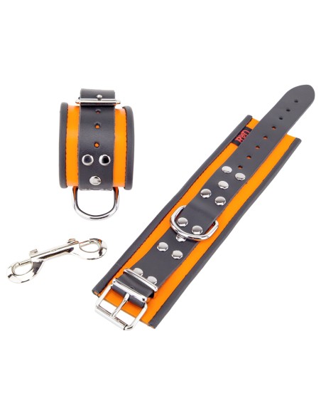 Menotte en cuir - Orange/ Noir