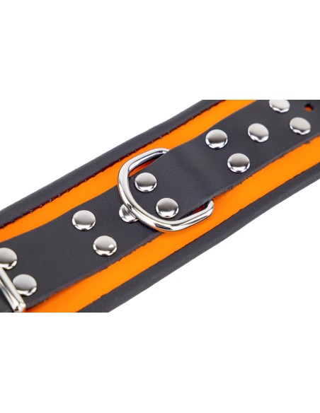 Menotte en cuir - Orange/ Noir