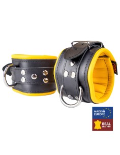 Menottes en cuir rembourrées pour Chevilles Noir-Jaune