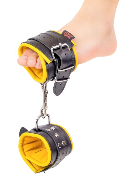 Menotte pour pied en cuir - rembourré - Noir/Jaune Menotte pour pied en cuir - rembourré - Noir/Jaune