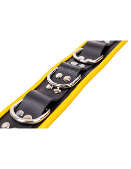 Collier en cuir - 3 anneaux D - Noir/ Jaune Collier en cuir - 3 anneaux D - Noir/ Jaune