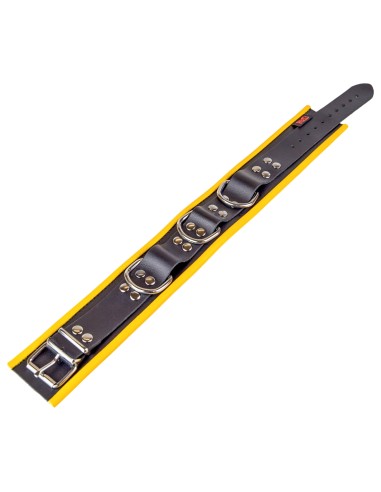 Collier en cuir - 3 anneaux D - Noir/ Jaune