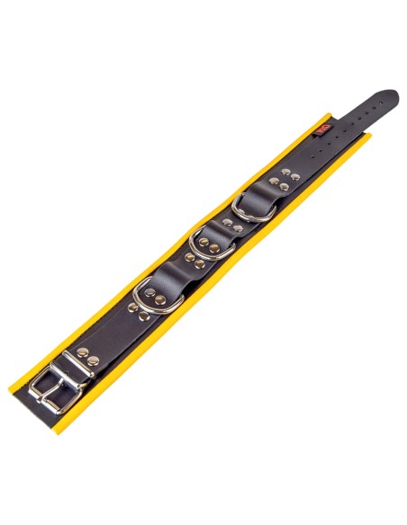 Collier en cuir - 3 anneaux D - Noir/ Jaune Collier en cuir - 3 anneaux D - Noir/ Jaune
