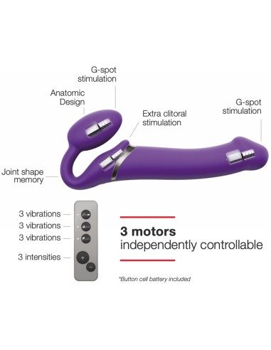 Gode vibrant STRAP-ON 3 Moteurs M 16 x 3.5 cm Violet - Sans Harnais - 3