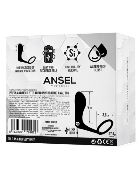 Cockring + Plug Vibrant Ansel 9 x 3 cm - Anneau 36mm