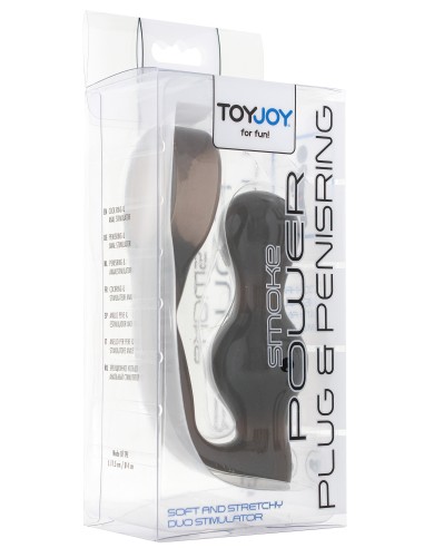 Plug + Cockring Power Duo 9 x 4 cm - Anneau 40mm Gris