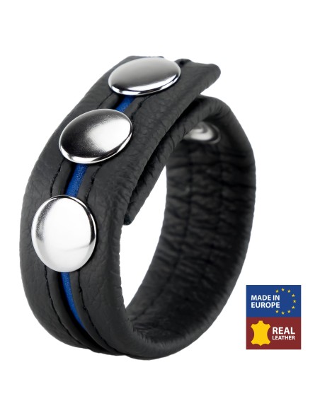 Cockring en cuir 3 Pressions Noir-Bleu Cockring en cuir 3 Pressions Noir-Bleu