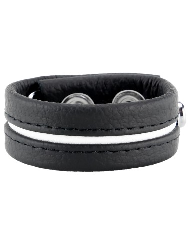 Cockring en cuir 3 Pressions Noir-Blanc